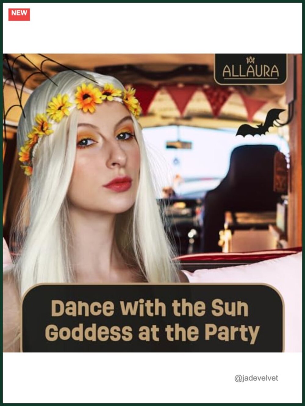 Heat Resistant Synthetic Wig with Sunflower Headband Hippie Costume